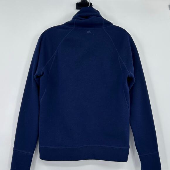Athleta Hurdle Wrap Neck Pullover Navy Blue Kangaroo Pocket Wool Blend Womens S - Picture 8 of 11